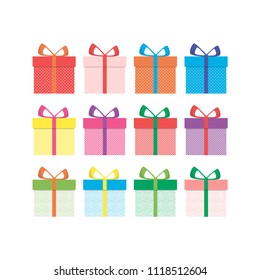 Set of colorful gift boxes for different occasions on a white background