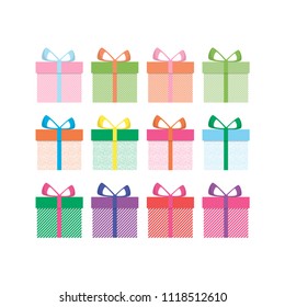 Set of colorful gift boxes for different occasions on a white background