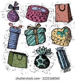 Juego de cuadros de regalo de colores dibujados a mano