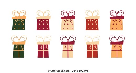 Conjunto de Caixas de Presente Coloridas com Fitas e Pontos - Decorações de presente de Natal e Férias