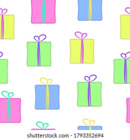 Coloridas cajas de regalo. Patrón sin foco.