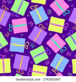 Set of colorful gift boxes. Seamless pattern.