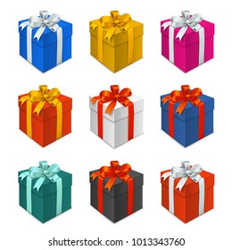 Set of Colorful Gift boxes tied with ribbon with a bow