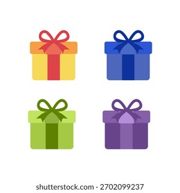 Conjunto de coloridos iconos vectoriales de cajas de regalo con cintas, que representan regalos y compras navideñas durante la temporada del Black Friday.
