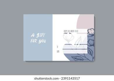 Plantilla de juego de tarjetas regalo de colores. Ilustración vectorial moderna de flores para salón, galería, spa, tienda. Asiento de regalo	
