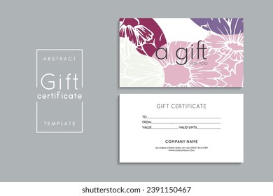 Set of colorful gift cards template. Modern style vector illustration of flowers for saloon, gallery, spa, shop. Gift voucher	