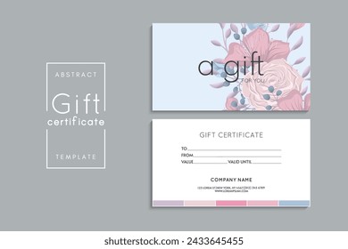 Set of colorful gift cards template. Modern style vector illustration of flowers for saloon, gallery, spa, shop. Gift voucher