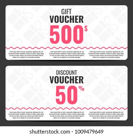 Set of colorful gift vouchers. Certificate template for a holiday. Vector illustration.