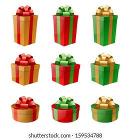 Set of colorful gifts, ribbons and bows