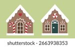 Set Of Colorful Gingerbread House Flat Stock Vector Illustration.
Cute Christmas Cookie House Clipart. 
Good for greeting card, poster, banner, leaflet.