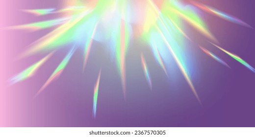 Set of colorful glare particles, vector lenses, crystal rainbow light and transparent glare effects. Background overlay. Prism concept.