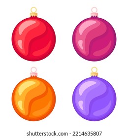 Set of colorful glass Christmas balls on a white isolated background. Suit for postcards, banner, invitation.