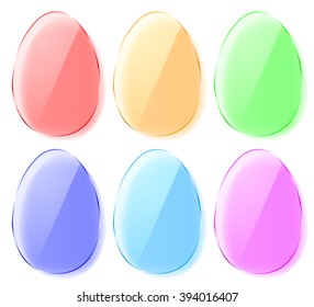 Set of colorful glass Easter eggs with shadows. Flat design