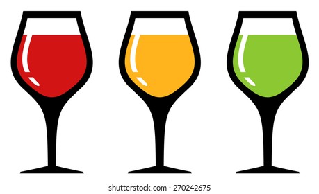 set colorful glass silhouette with alcohol beverage