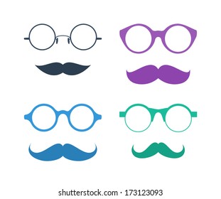 Set of colorful glasses with mustache. Vector illustration