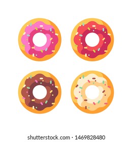 Set of colorful glazed donuts. Dessert flat icons