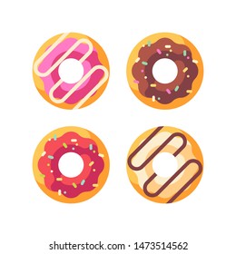 Set of colorful glazed donuts. Dessert flat icons