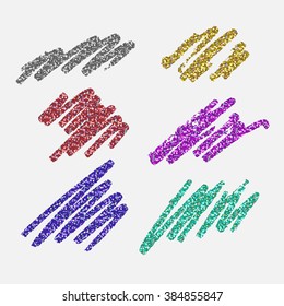Set of colorful glittery strokes. Vector illustration for your graphic design, card, brochure or banner. 