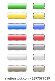 A set of colorful glossy 3d buttons in a metal frame for website design