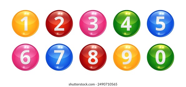 Set of colorful glossy balls with numbers.