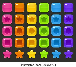 Set of colorful glossy blocks for match 3 or puzzle game. Different shapes and colors.