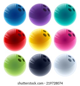 Set of colorful glossy bowling balls.