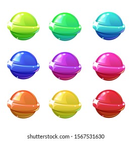 Set of Colorful  glossy  candies. Vector candies set on isolated white background. Big candy icons set for match3 mobile game, 2d video game or banners, cards, stories and other design. Vector candy.