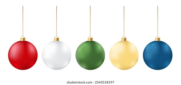 Set of colorful glossy christmas ball or bauble isolated on white background for decoration in holiday, Vector illustration