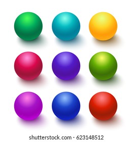 Set of colorful glossy spheres isolated on white. Vector illustration for your design.