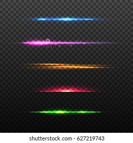 Set of colorful glow light effects. Vector star burst illustration.