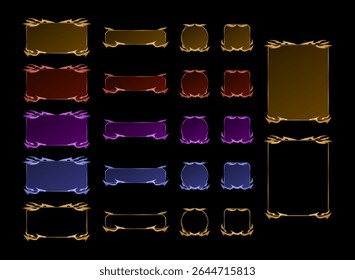 set of colorful and golden game ui frame border panel template for fantasy medieval game ui