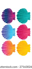 Conjunto de iconos de símbolo de concha de mar 3D degradado de colores. Fondo de Shell