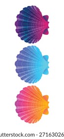Set of colorful gradient 3D sea shell symbol icons. Shell background