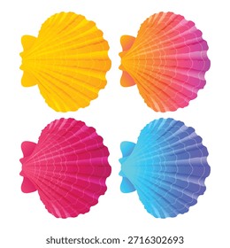 Set von bunten Farbverlauf 3D Muschel Symbol-Symbole. Muschelhintergrund