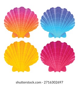 Conjunto de ícones coloridos de símbolo de concha marinha de gradiente 3D. Plano de fundo do shell