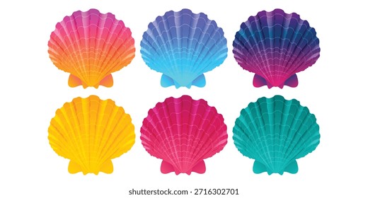 Set von bunten Farbverlauf 3D Muschel Symbol-Symbole. Muschelhintergrund