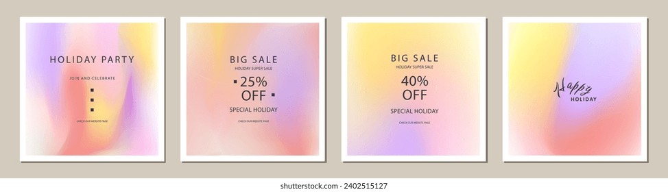 set of colorful gradient artistic square template. aesthetic design Suitable for social media posts, cards, invitations, banner and web ads