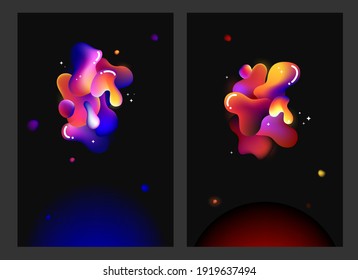 Set of colorful gradient backgrounds. Modern trendy liquid splash bubble. Glowing colorful backdrop.