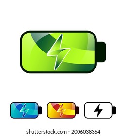 Set of Colorful Gradient battery with a flash icon. Charged and fully charged battery smartphone. Vector Illustration Template