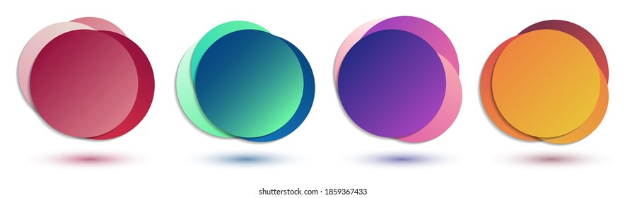 Conjunto de insignias de círculos de gradientes coloridos aisladas en fondo blanco. Formas redondeadas de estilo moderno. Colección moderna de banners. Aplicable a publicidad, anuncios, etiquetas de precios. Ilustración del vector