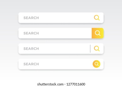 Set of colorful gradient clean style search buttons with yellow vector modern material. Different icons on white forms with shadows