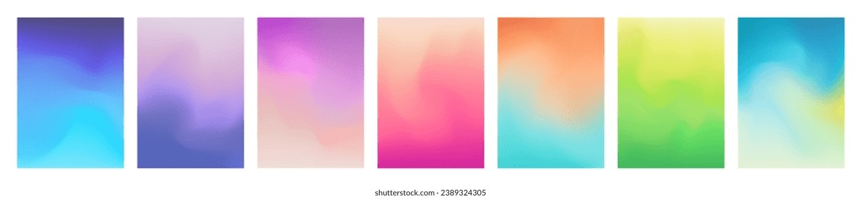 Set of Colorful Gradient Cover Designs. Abstract Fluid Background Images. Pastel Colors. Vector Illustration.