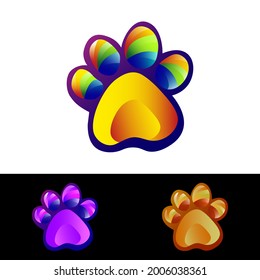 Juego de Icono de impresión de pie de perro gradiente colorido. Plantilla de iluminación de vectores