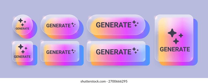 Conjunto de gradiente colorido gerar botão de morfismo de vidro. Elementos de interface do usuário moderna para Web e aplicativo 