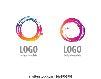 Set of colorful gradient grunge texture circle blots. Brush strokes paint frames collection. Vector elements isolated on white background.