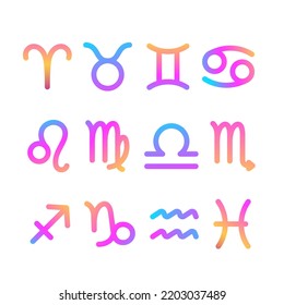 Set of colorful gradient neon astrological signs