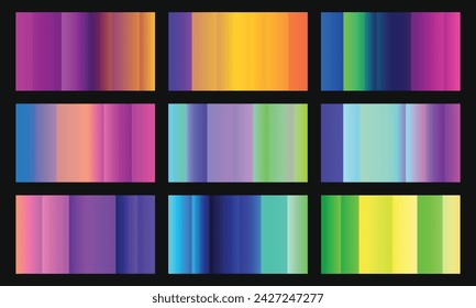 Set of colorful gradient palette. Multicolored gradation template. Color reference bundle.