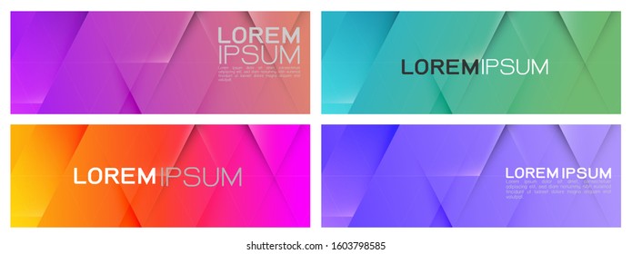 Set of colorful gradient triangles in geometric contemporary style. Abstract geometric horizontal template and modern stylish texture. Vector illustration