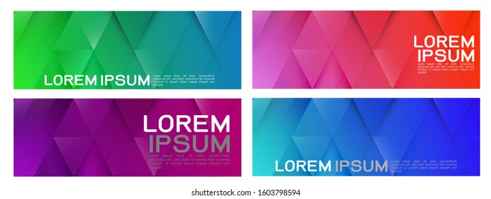 Set of colorful gradient triangles in geometric contemporary style. Abstract geometric horizontal template and modern stylish texture. Vector illustration