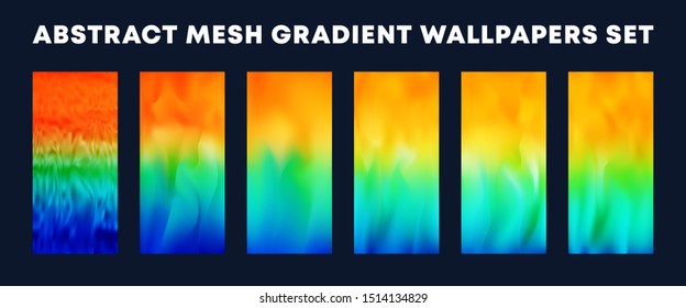 Set of colorful gradient wallpapers, backgrounds for smartphone screen, flyer, poster, brochure cover, typography or other printing products. Vector illustration.